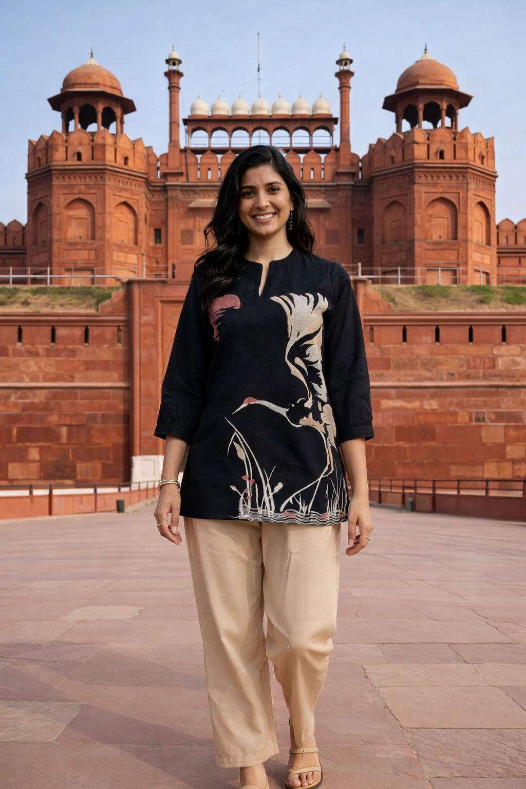 Black Cotton Flex Artistic Print Short Top