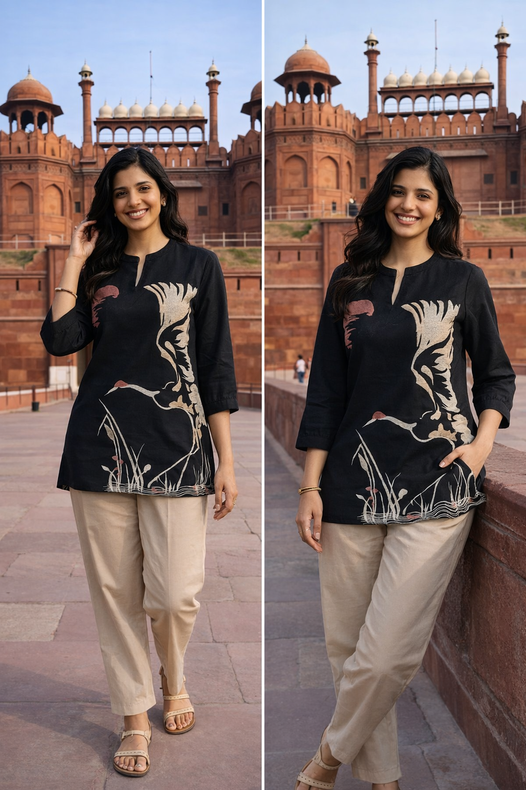 Black Cotton Flex Artistic Print Short Top