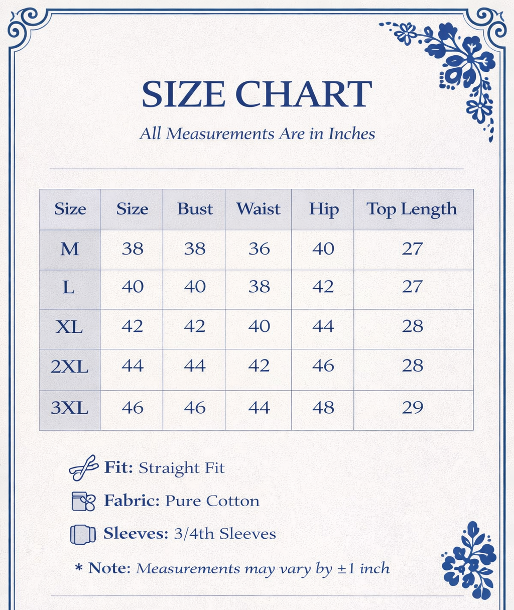 Women’s Indigo Blue Printed viscose cotton Short Top | V-Neck Straight Fit Tunic