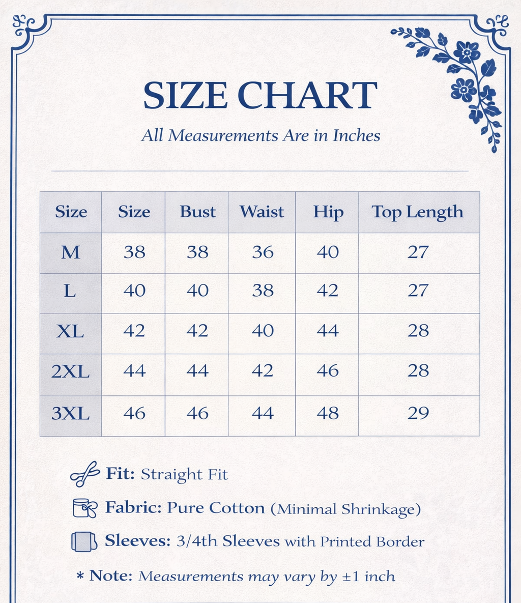 Off-White & Blue Printed Cotton Top | V-Neck Straight Fit Short Kurti
