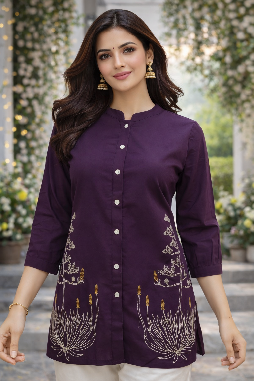 Solid Cotton Flex Short Top with Embroidered Hem