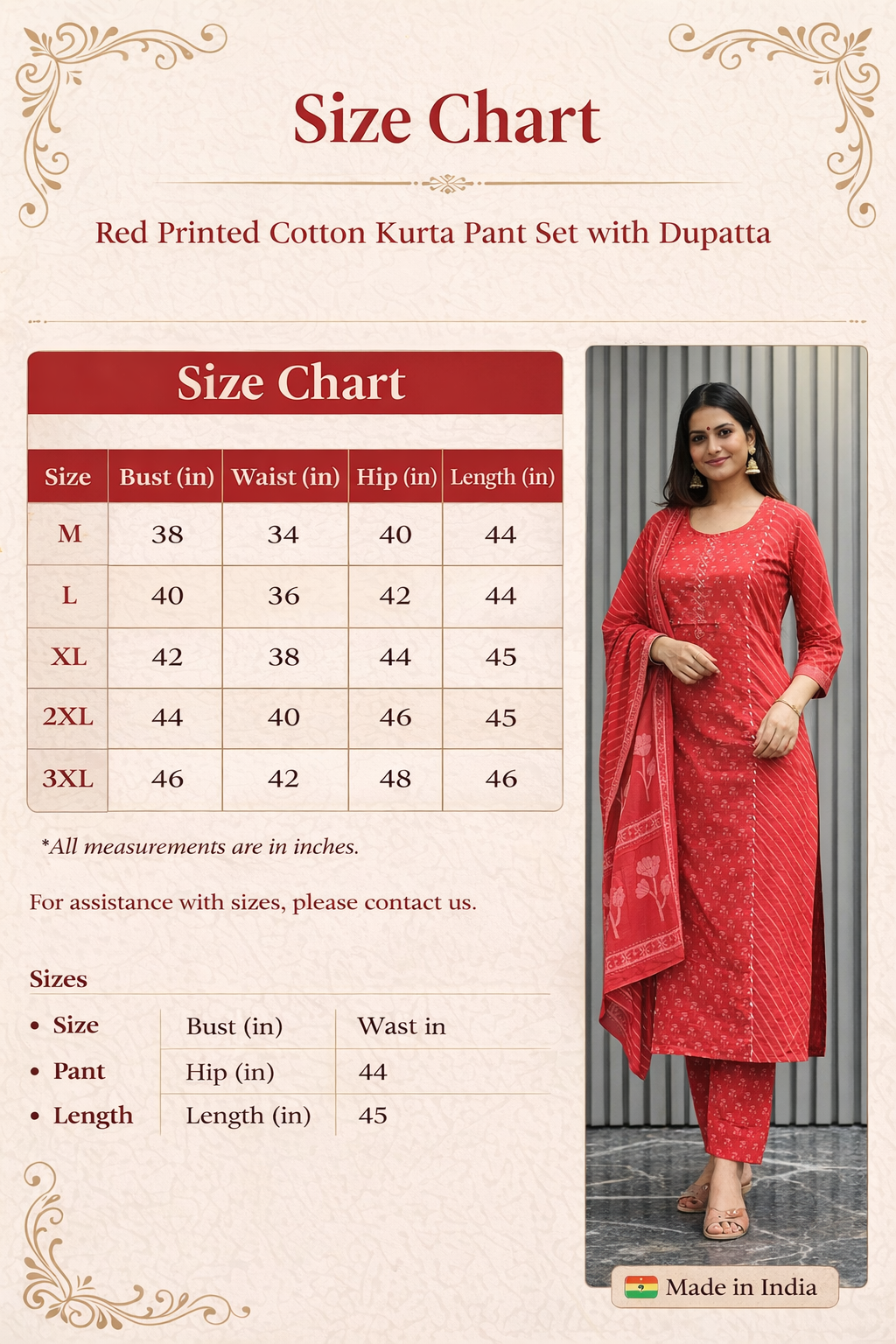 Vibrant Crimson: 3-Piece Leheriya Print Cotton Kurta Set