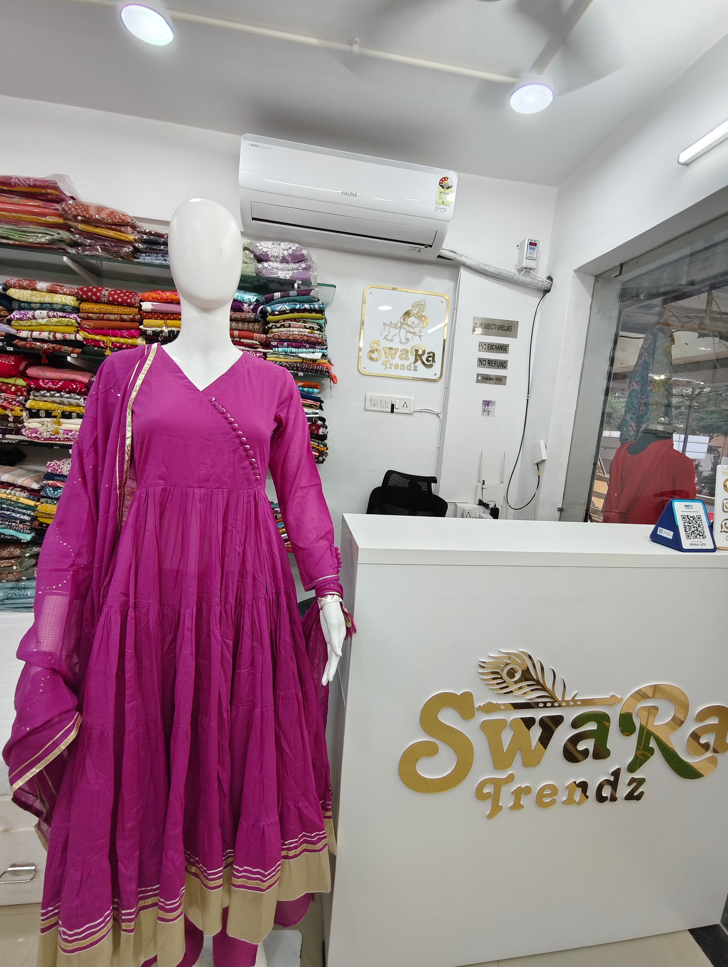 Magenta Flared Anarkali Kurti Set with Dupatta & Pants