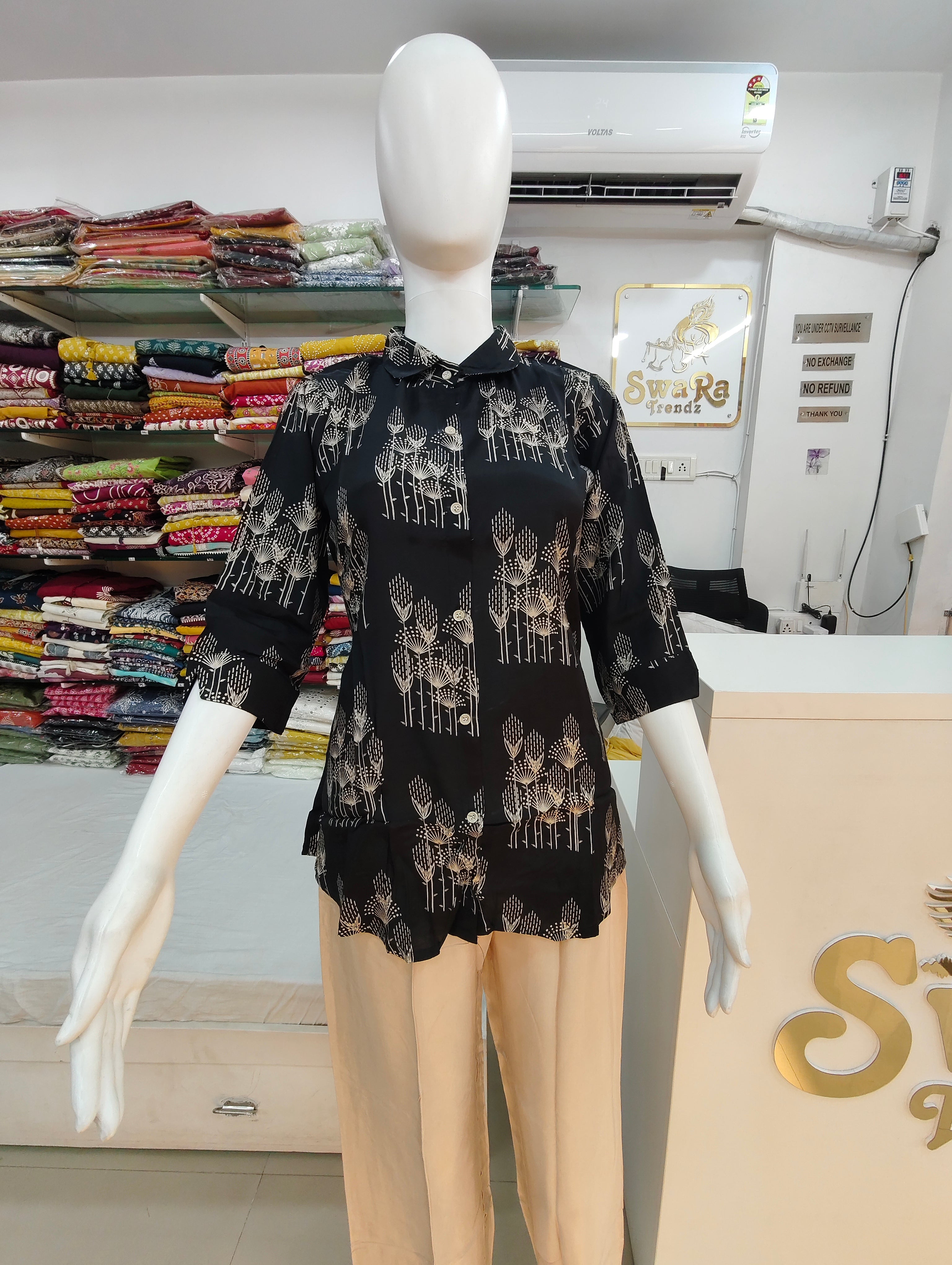 Black Printed Pure Silk Co-Ord Set