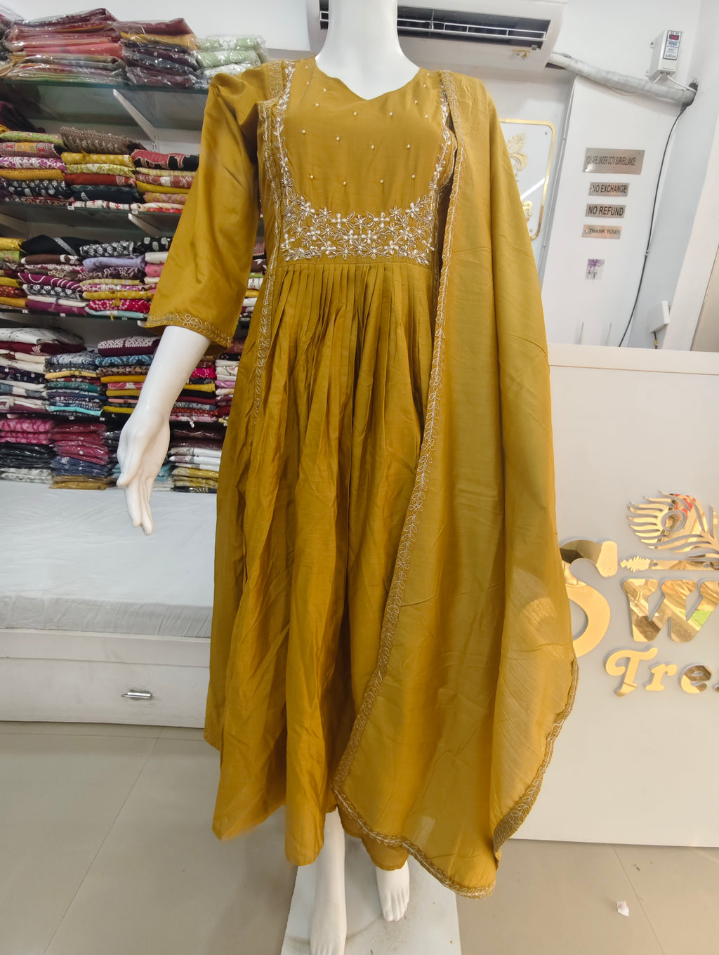 Mustard Yellow Handwork Anarkali Kurta Set with Dupatta