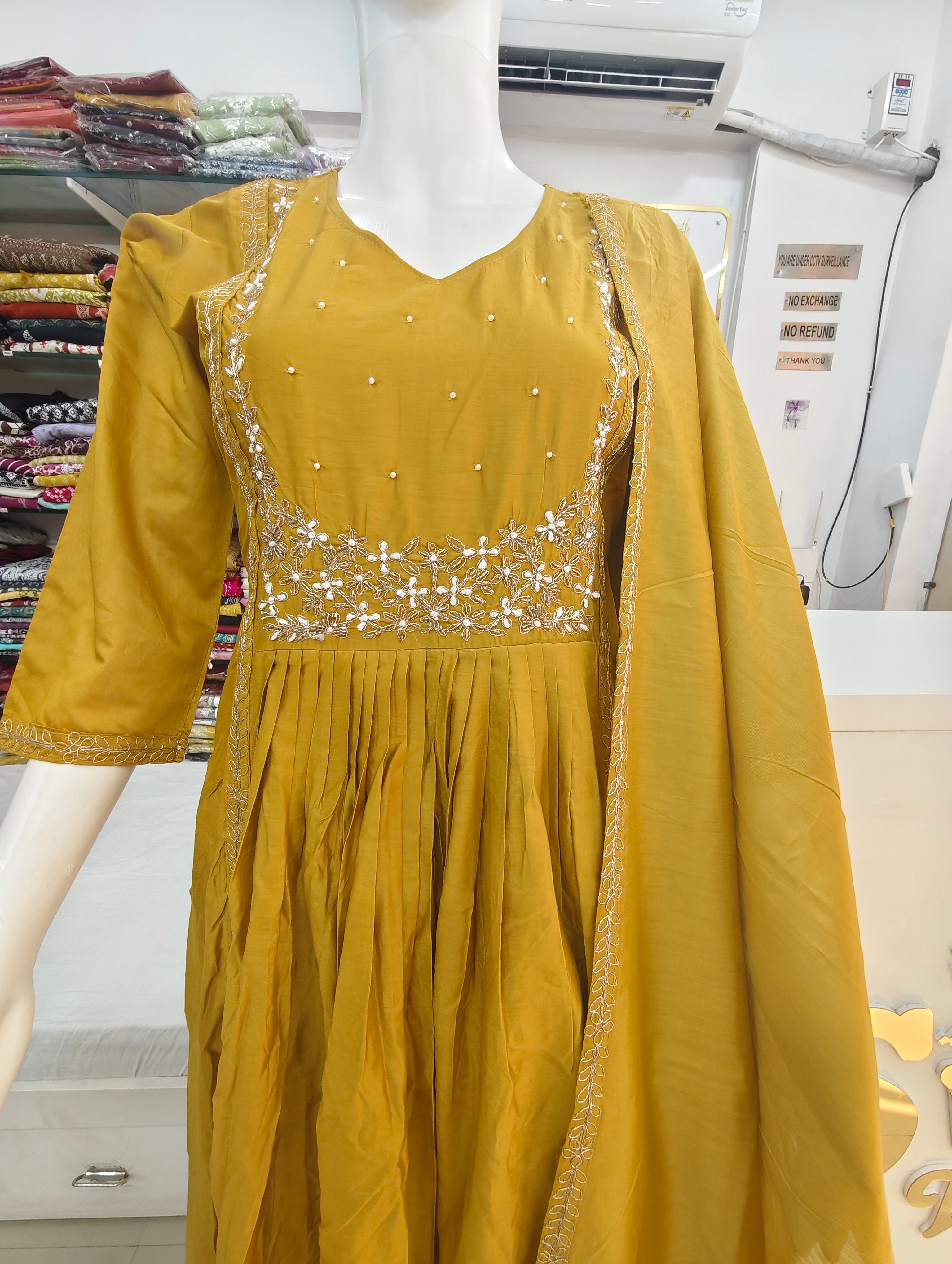 Mustard Yellow Handwork Anarkali Kurta Set with Dupatta