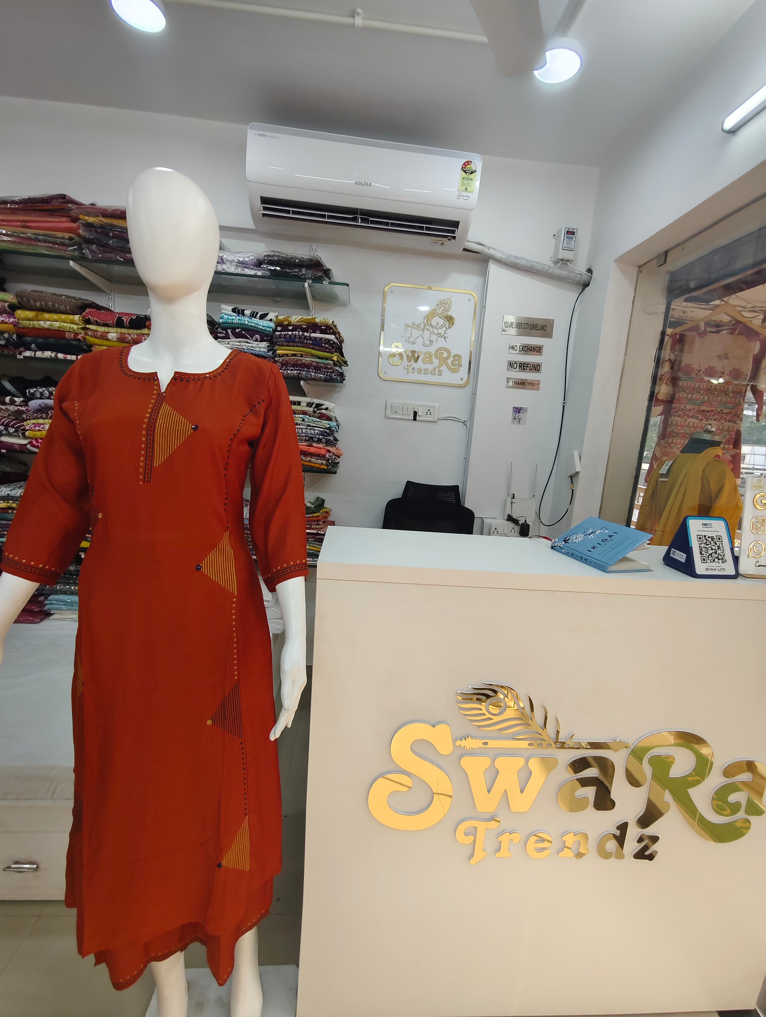 Rust Orange Dabbu Handblocked A-line Kurti with Palazzo