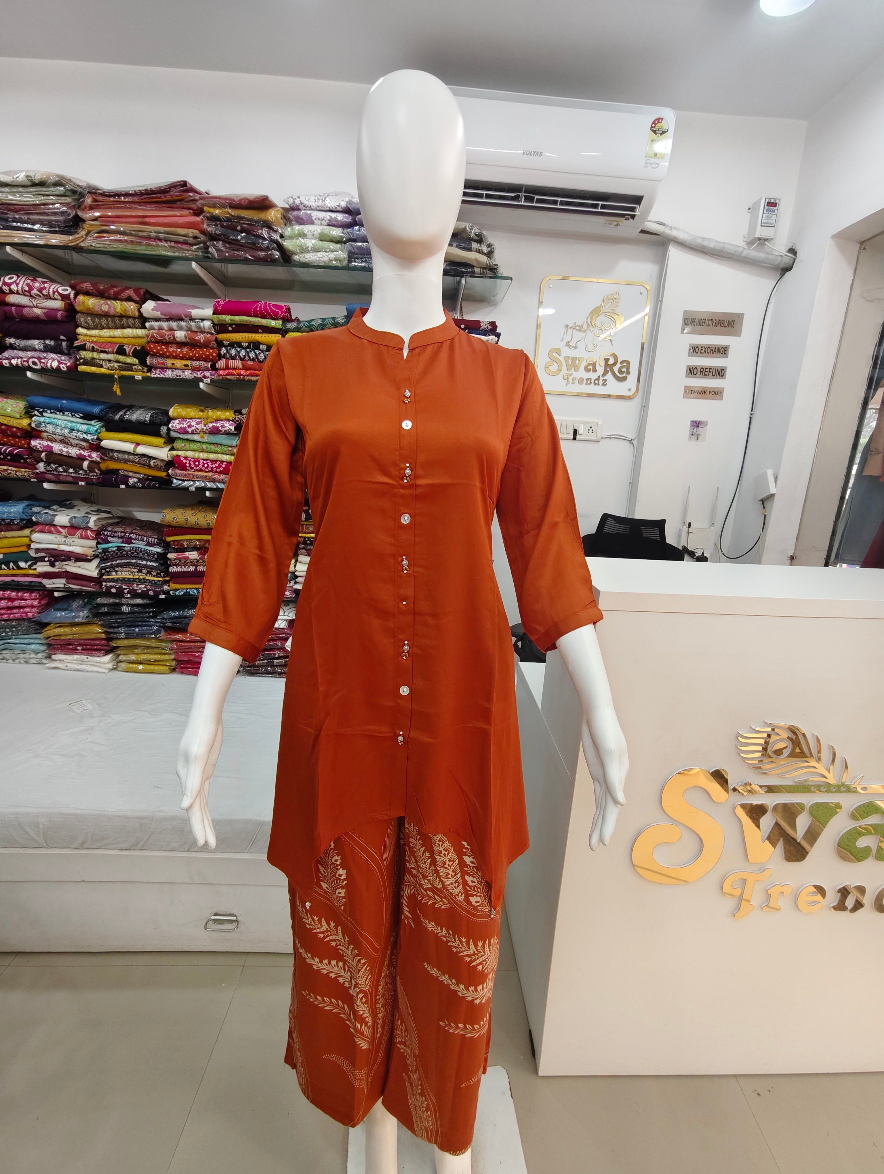 Rust Orange Gajji Silk Co-Ord Set for Women