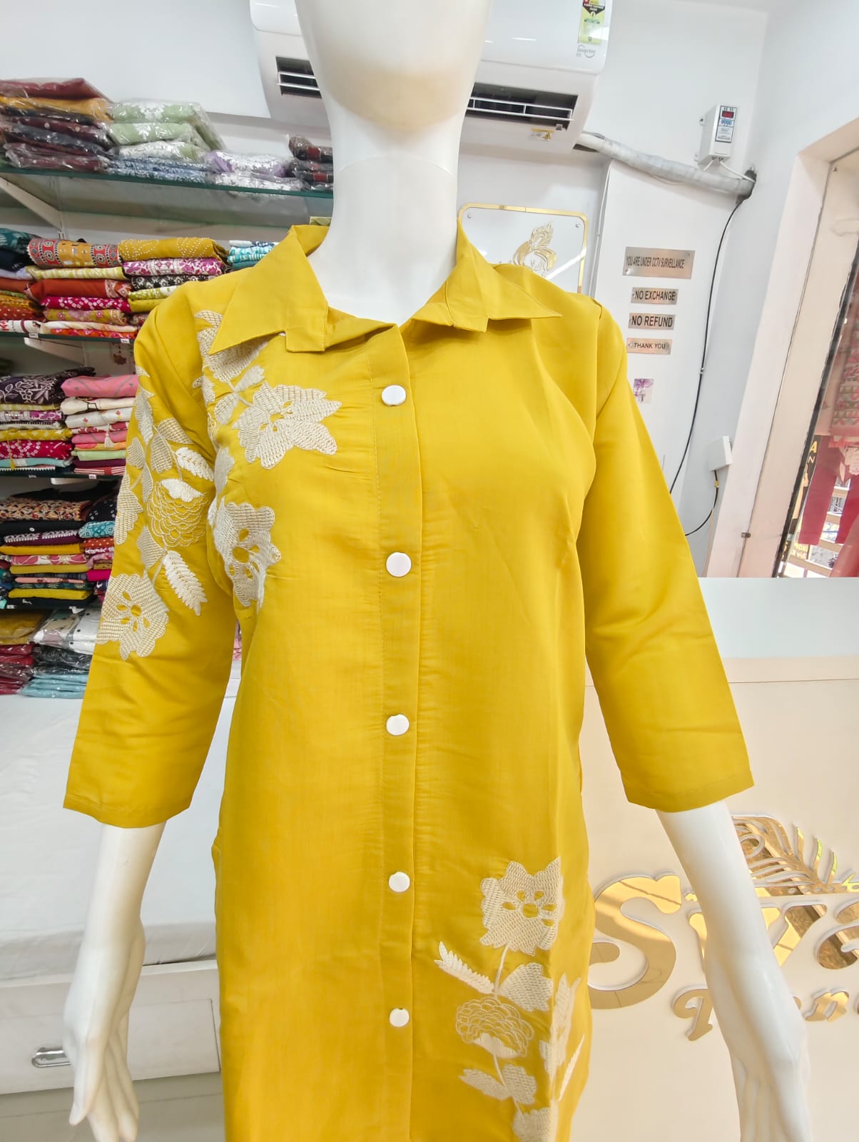 Mustard Yellow Floral Embroidered Kurti Pant Co-Ord Set
