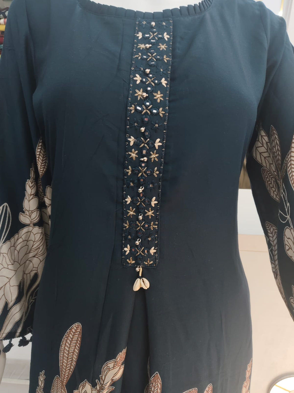 Dark Teal Embroidered Kurti Palazzo Co-Ord Set for Women