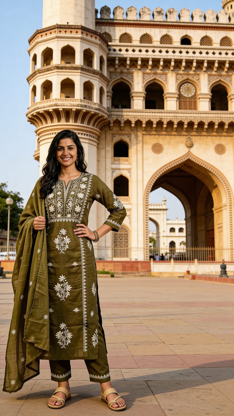 Olive Green Embroidered Kurta Set with Elegant Dupatta