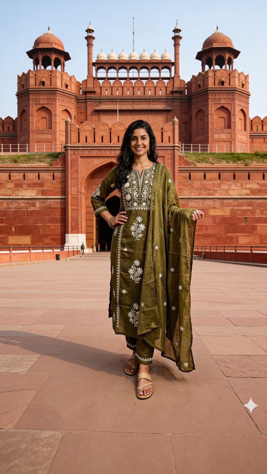 Olive Green Embroidered Kurta Set with Elegant Dupatta