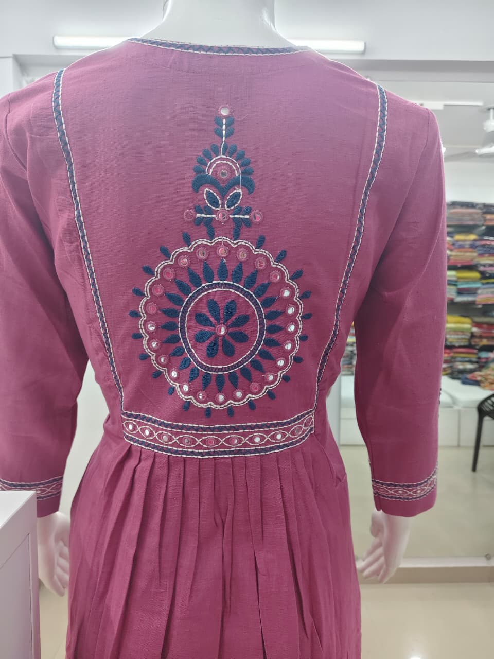 Rose Pink Cotton Flex Embroidered A-Line Kurta Set