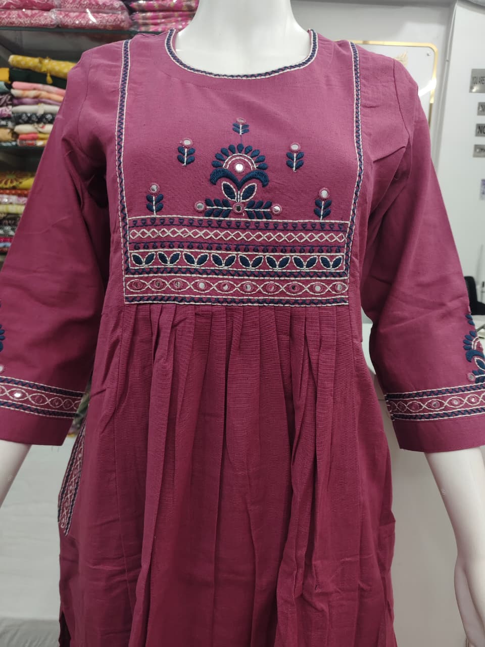 Rose Pink Cotton Flex Embroidered A-Line Kurta Set