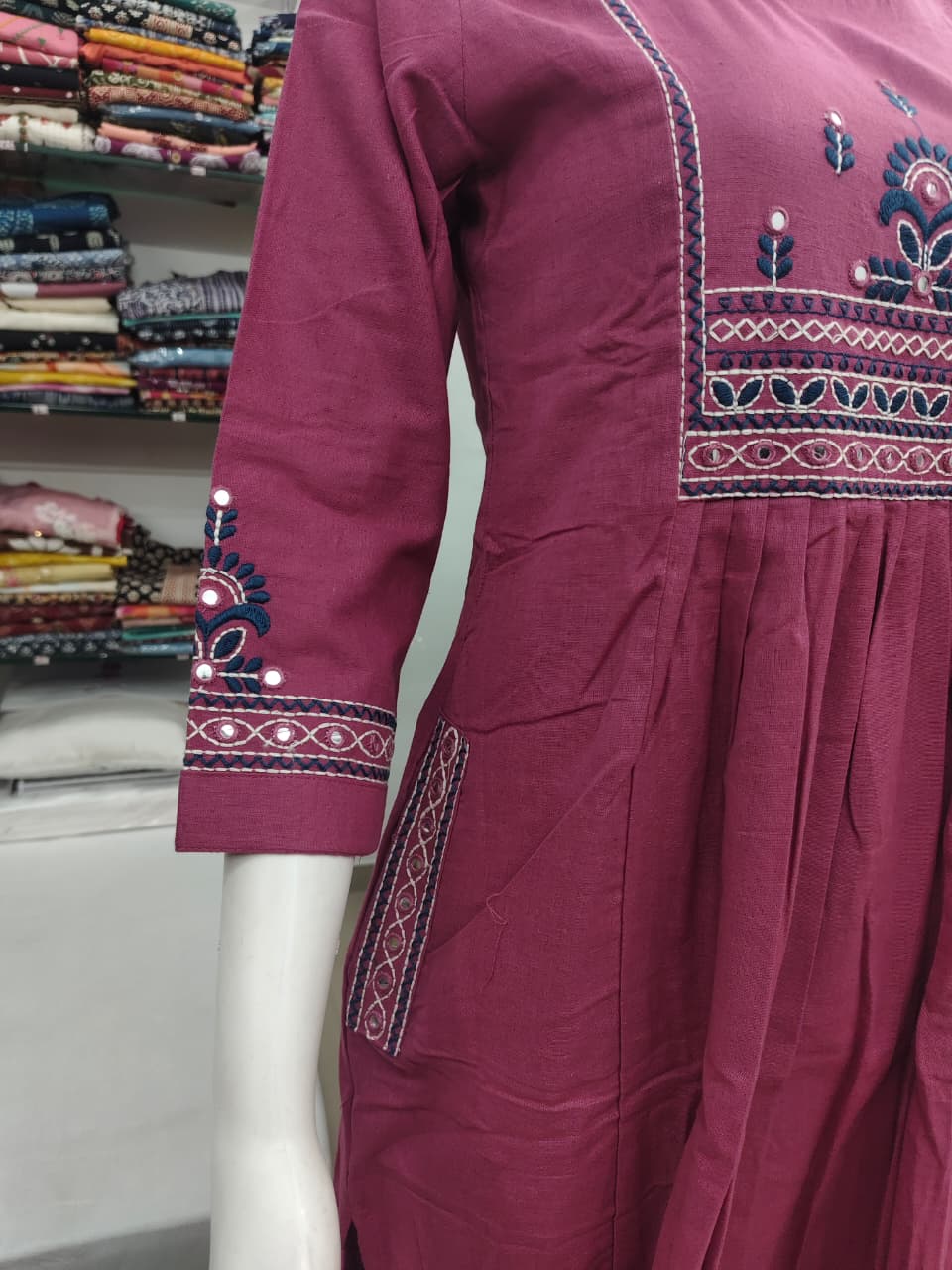 Rose Pink Cotton Flex Embroidered A-Line Kurta Set