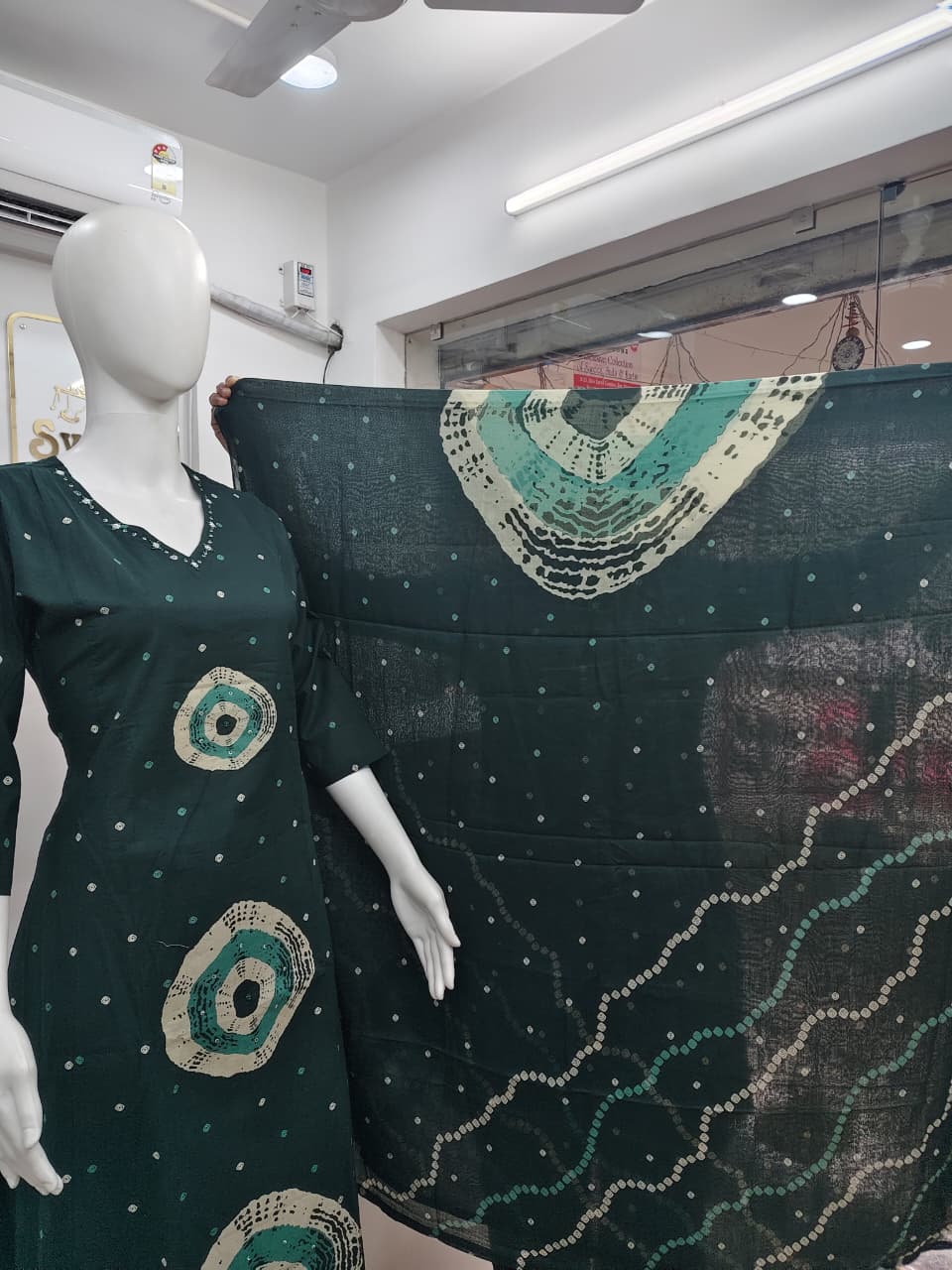 Emerald Green Printed Kurta Set with Dupatta