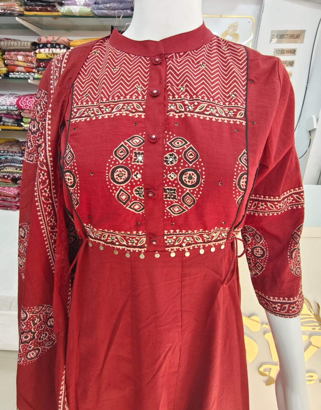 Crimson Heritage Printed Anarkali Set with Dupatta – Premium Ethnic Wear for Women