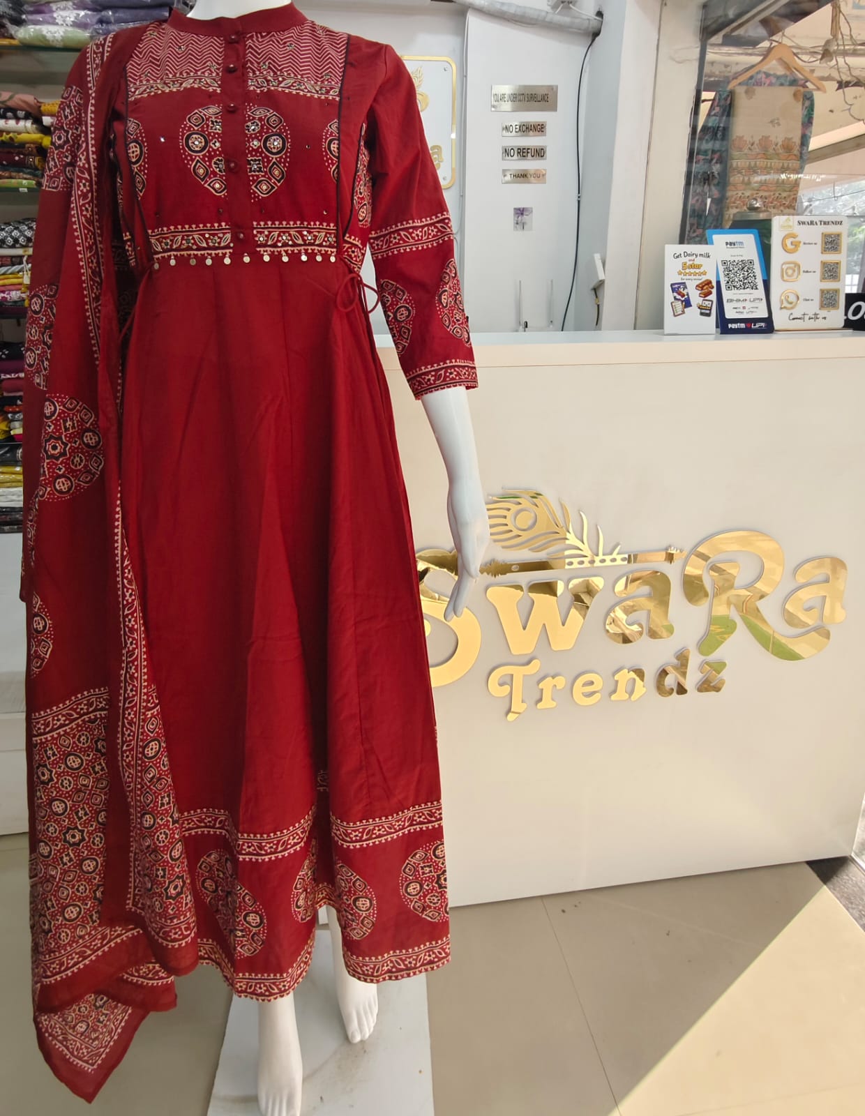 Crimson Heritage Printed Anarkali Set with Dupatta – Premium Ethnic Wear for Women