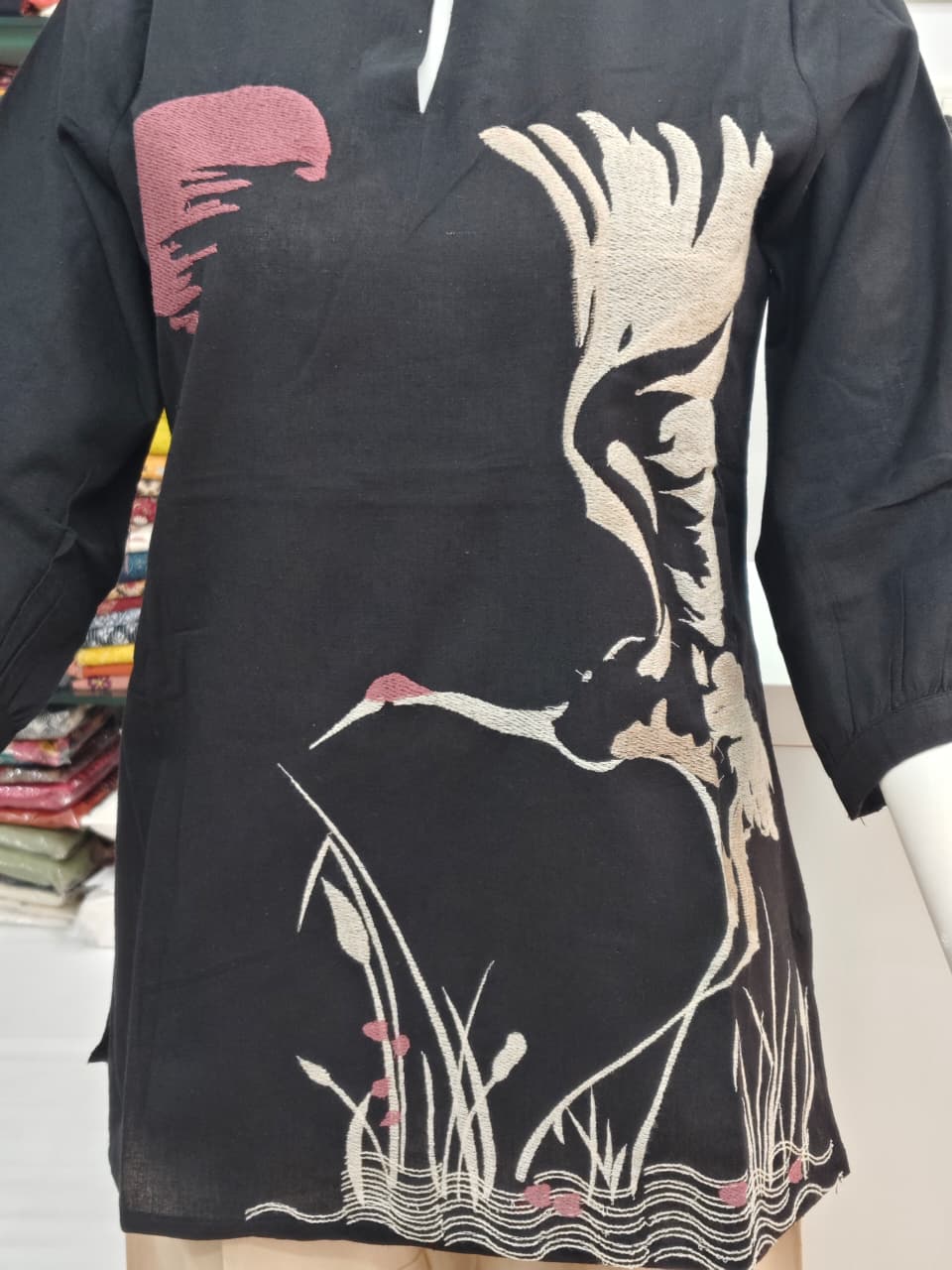 Black Cotton Flex Artistic Print Short Top