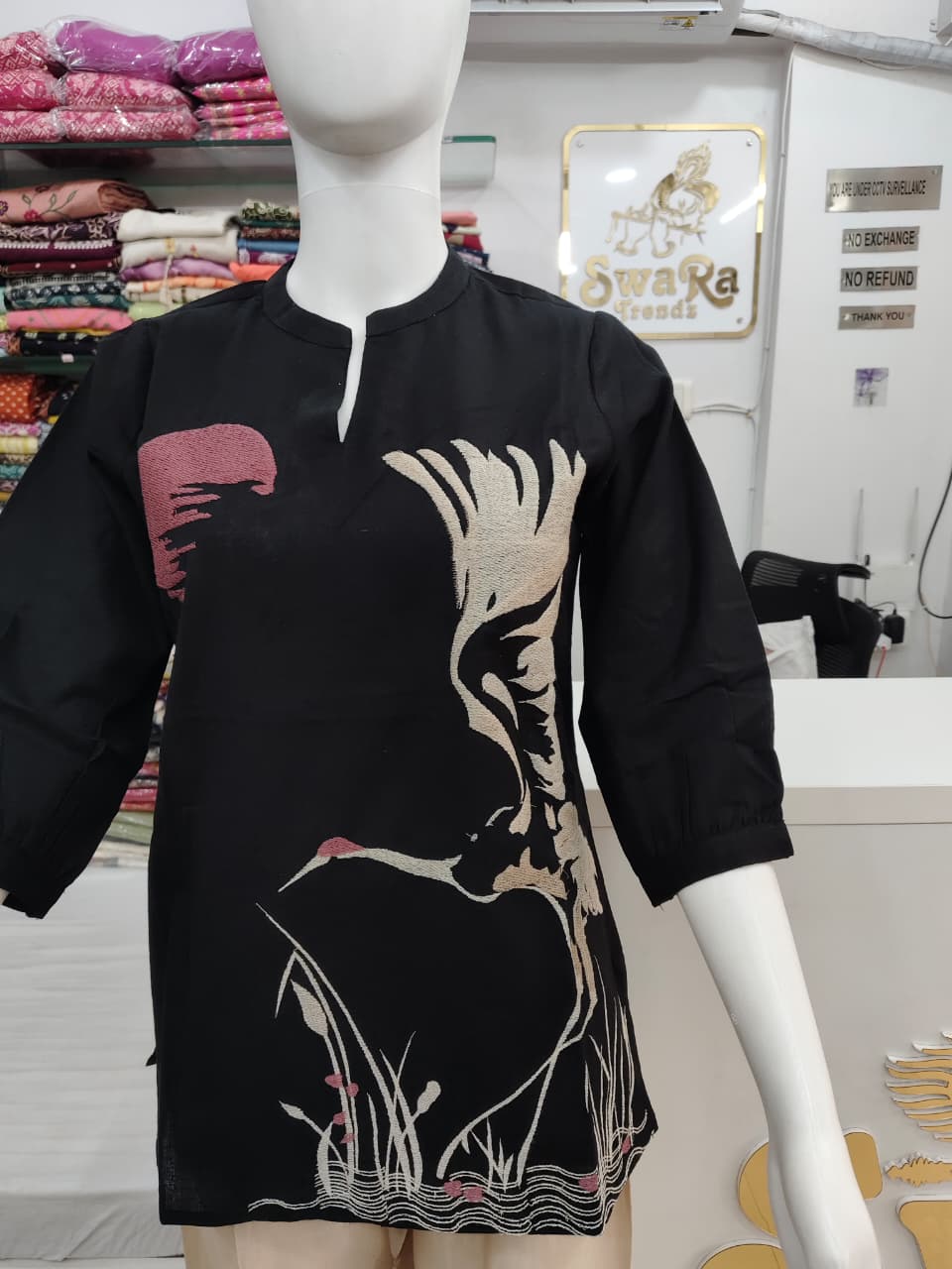 Black Cotton Flex Artistic Print Short Top