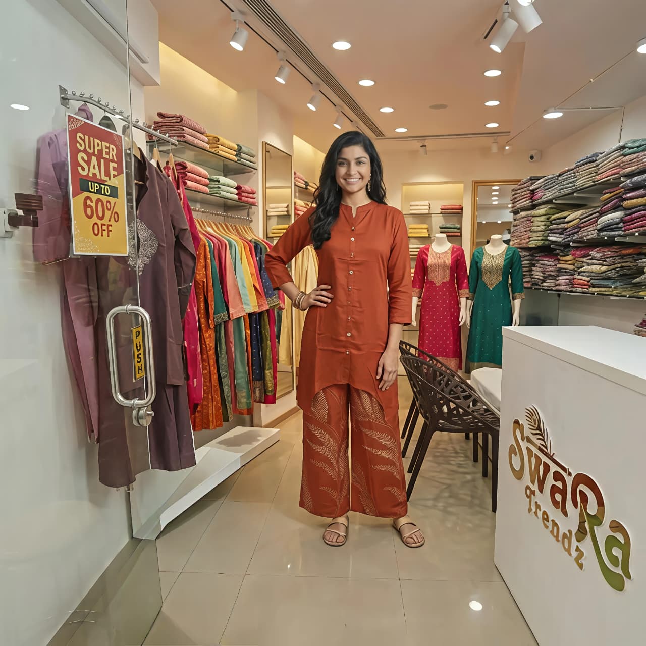 Rust Orange Gajji Silk Co-Ord Set for Women