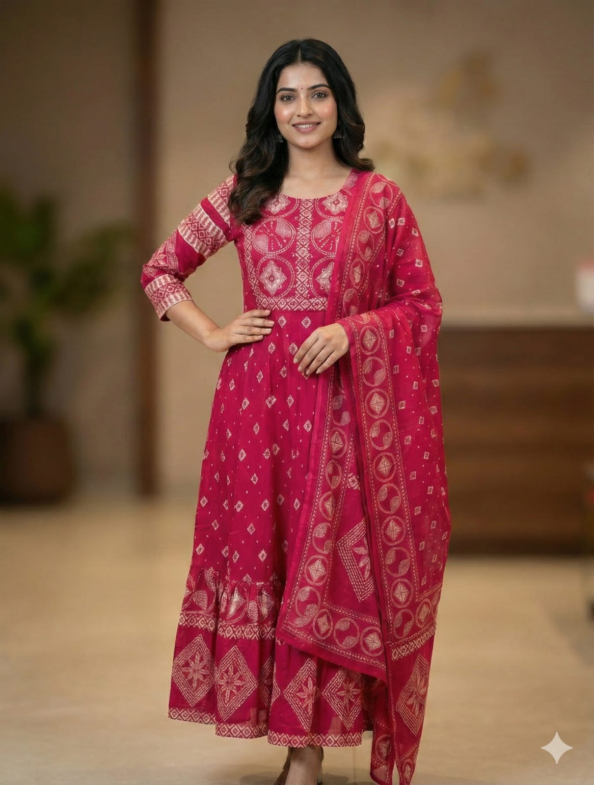 Pink Ethnic Printed Anarkali Set with Dupatta