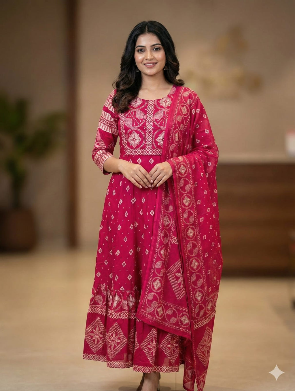 Pink Ethnic Printed Anarkali Set with Dupatta
