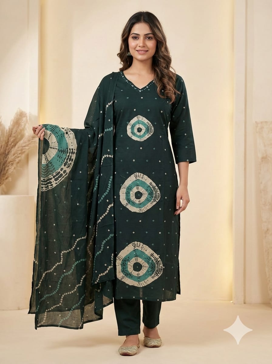 Emerald Green Printed Kurta Set with Dupatta