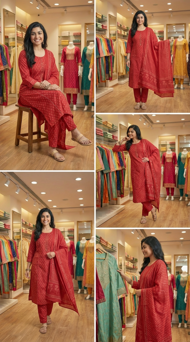 Vibrant Crimson: 3-Piece Leheriya Print Cotton Kurta Set