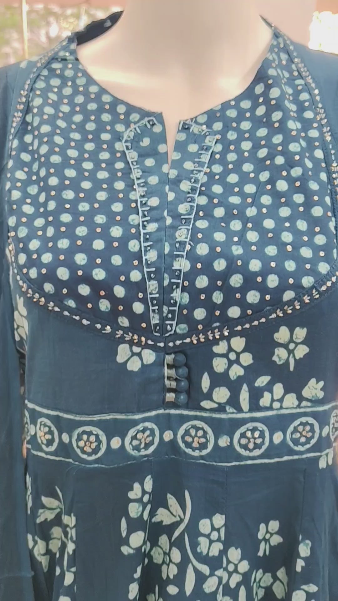 Teal Blue Handblock Printed Cotton Anarkali Suit Set with Dupatta | 3 Piece Ethnic Set