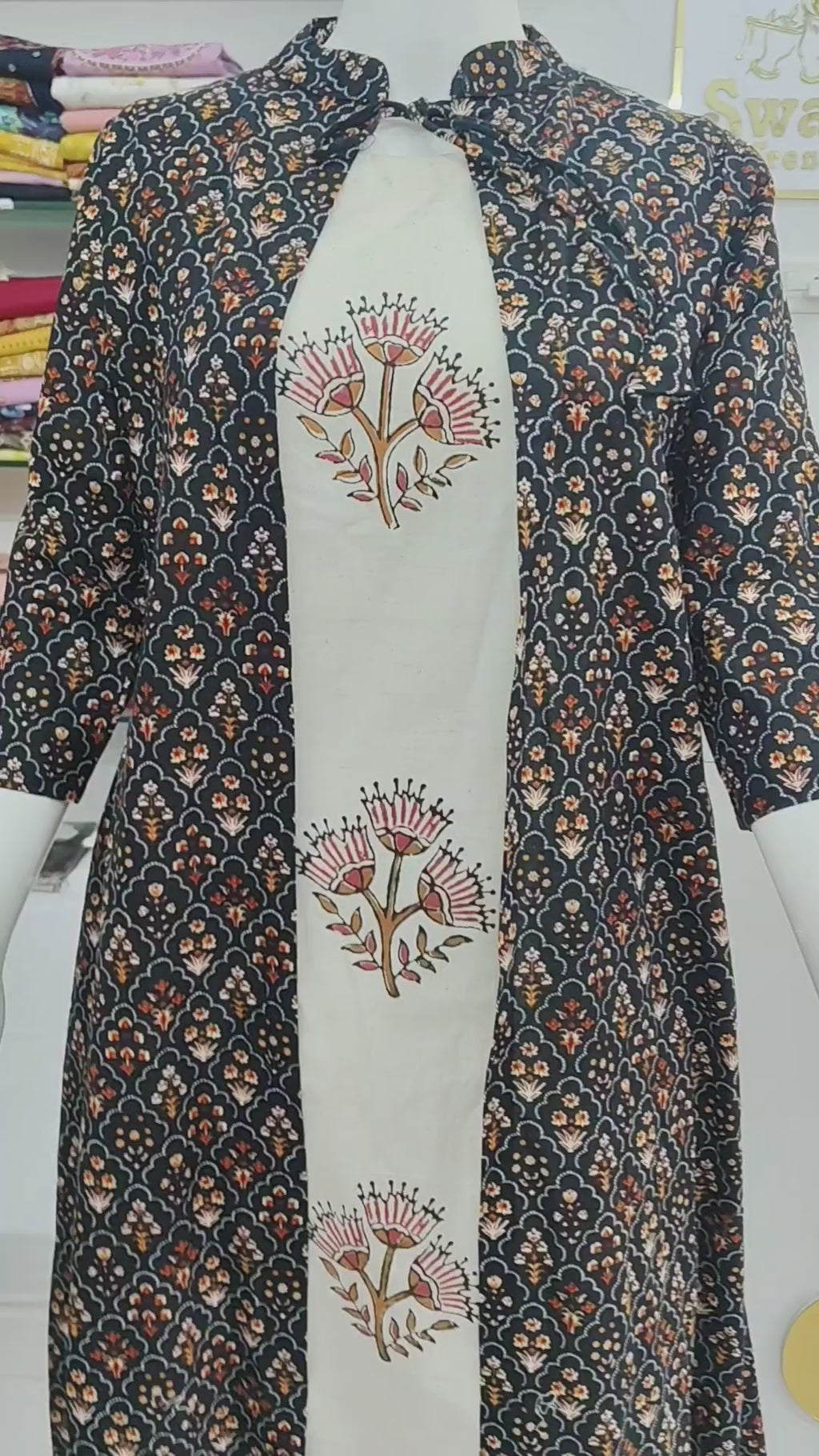 Elegant Cotton Flex Kurti Set with Printed Jacket – Ethnic Floral Design