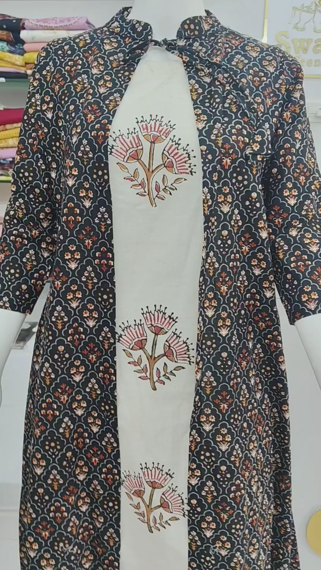 Elegant Cotton Flex Kurti Set with Printed Jacket – Ethnic Floral Design