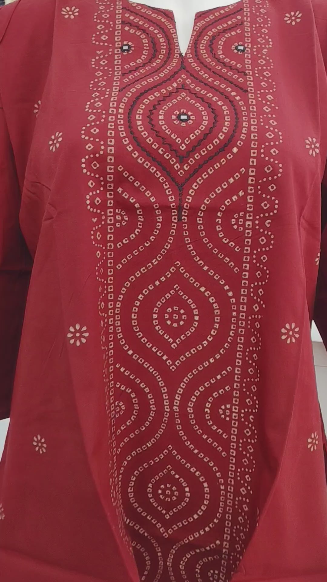 Maroon Cotton Flex embroidery and handboocked Short Top (3XL to 5XL) – Elegant Ethnic Casual Wear