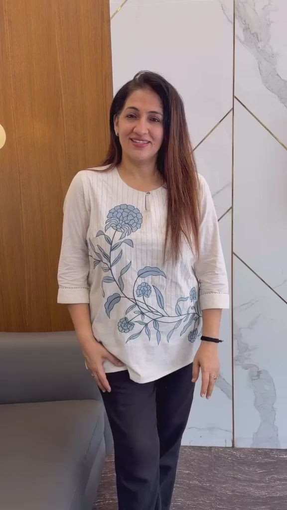 Elegant Cotton Flex Floral Embroidered Short Top for Women