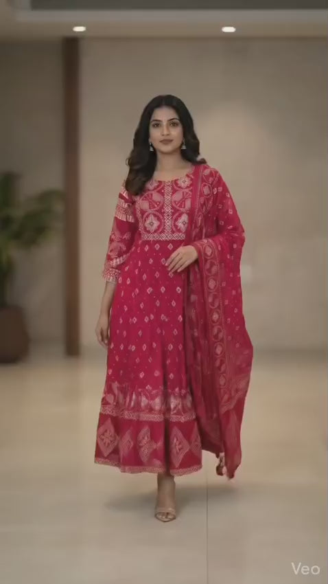Pink Ethnic Printed Anarkali Set with Dupatta