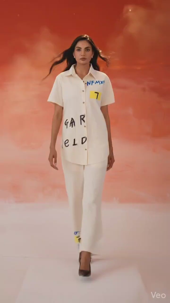 Ivory Graphic Shirt & Pant Co-Ord Set – Contemporary Statement Look