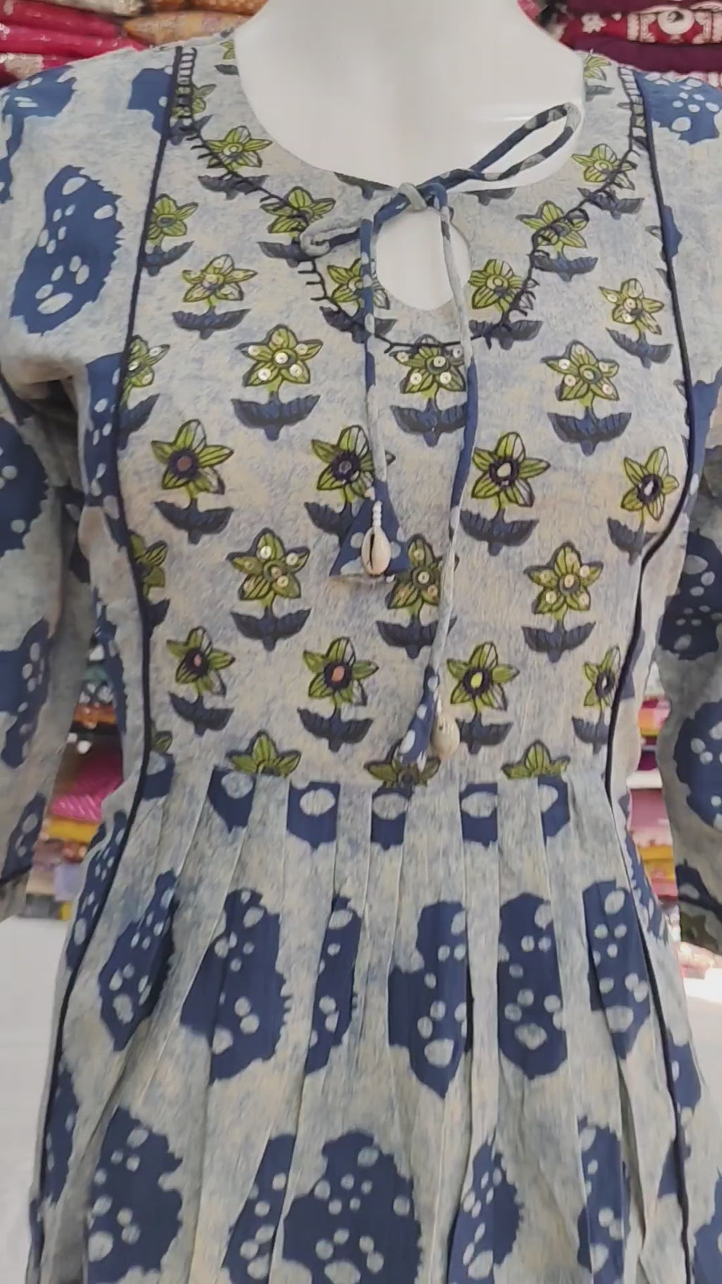 Elegant Indigo Printed Kurti with Palazzo Set (2-Piece Cotton Outfit)