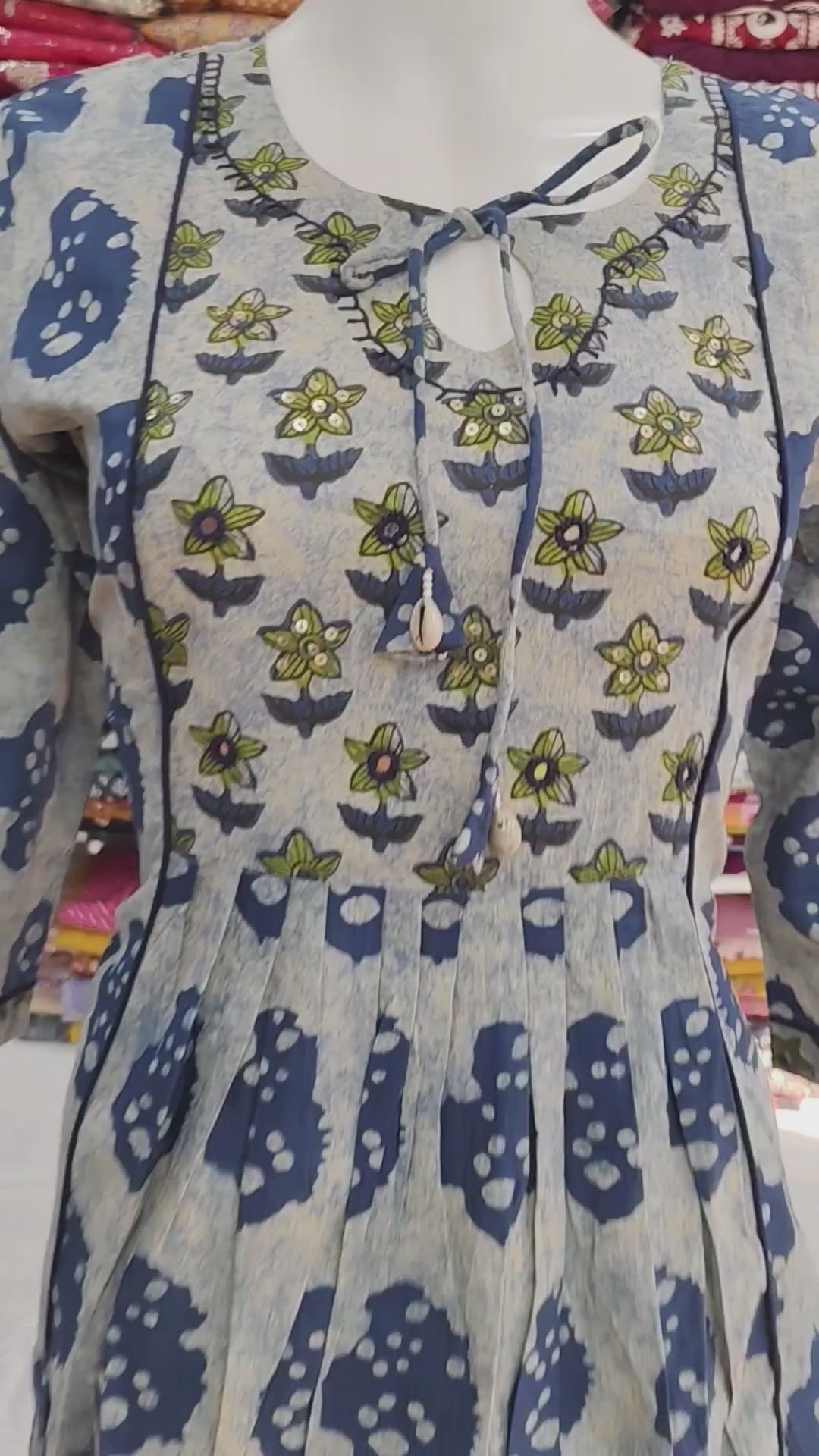 Elegant Indigo Printed Kurti with Palazzo Set (2-Piece Cotton Outfit)