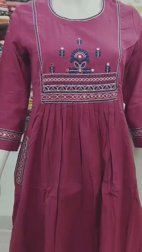 Rose Pink Cotton Flex Embroidered A-Line Kurta Set