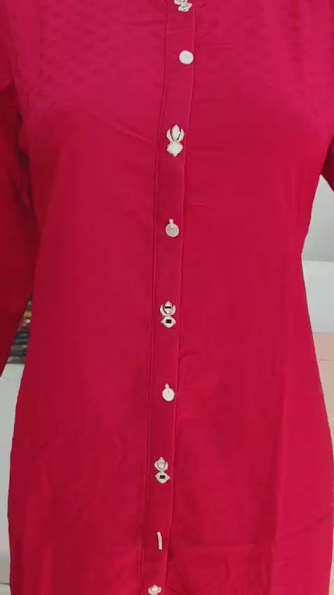 Cherry Red Gajji Silk Kurti Palazzo Set with Sleeve and pant Embroidery
