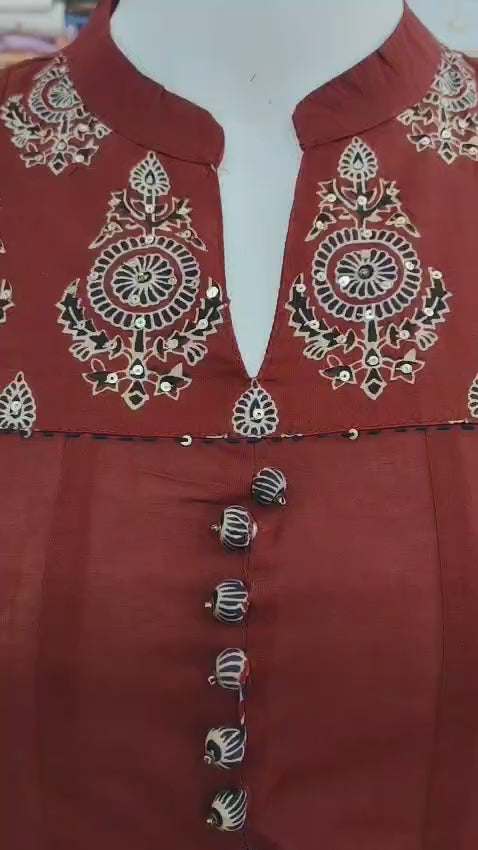 Rust Red Printed Anarkali Kurta Set with Designer Dupatta