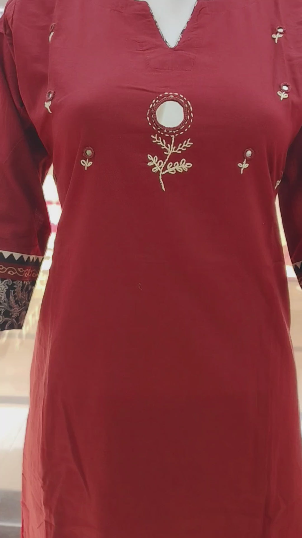 Maroon Embroidered Cotton Blend Kurta Pant Set for Women | Stylish 2 Piece Ethnic Wear