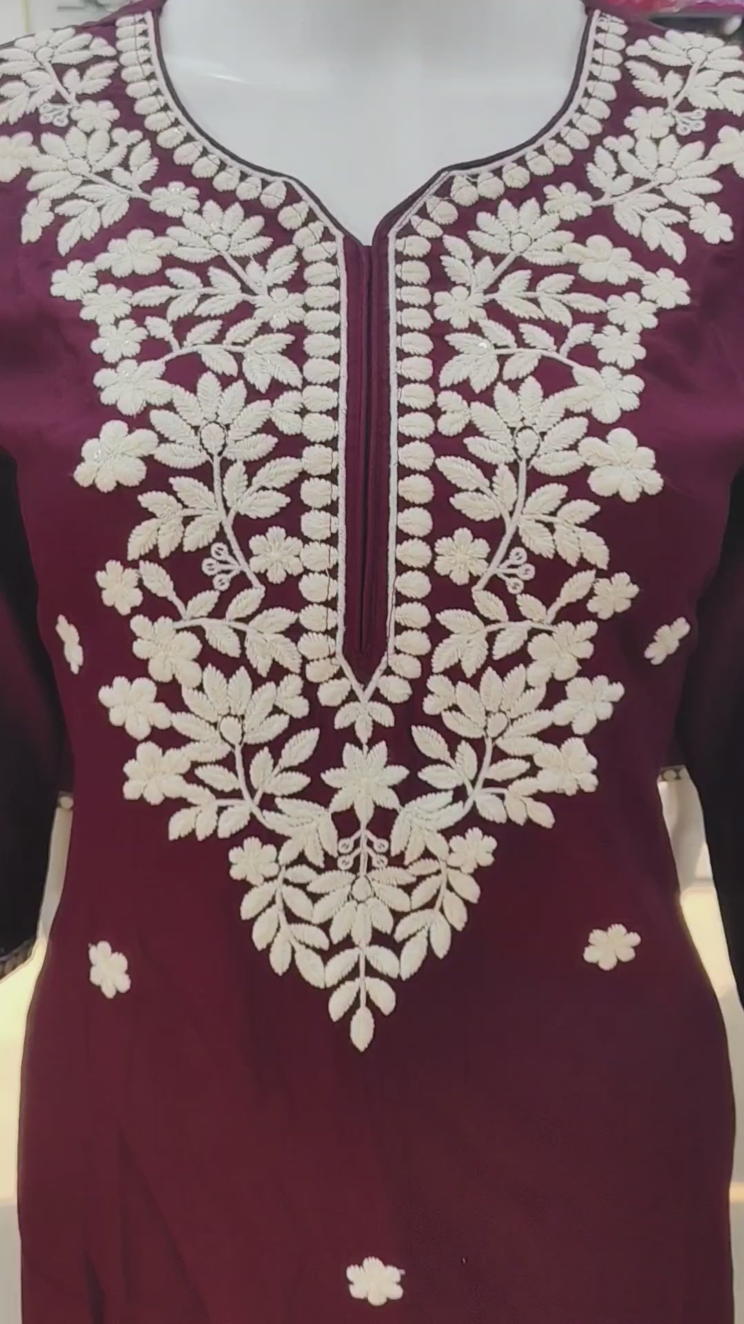 Wine Purple Embroidered Kurta Pant Set