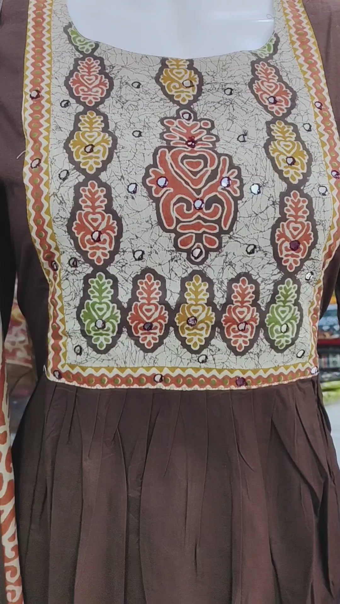 Elegant Brown Cotton Kurti Set with Printed Dupatta & Bottom