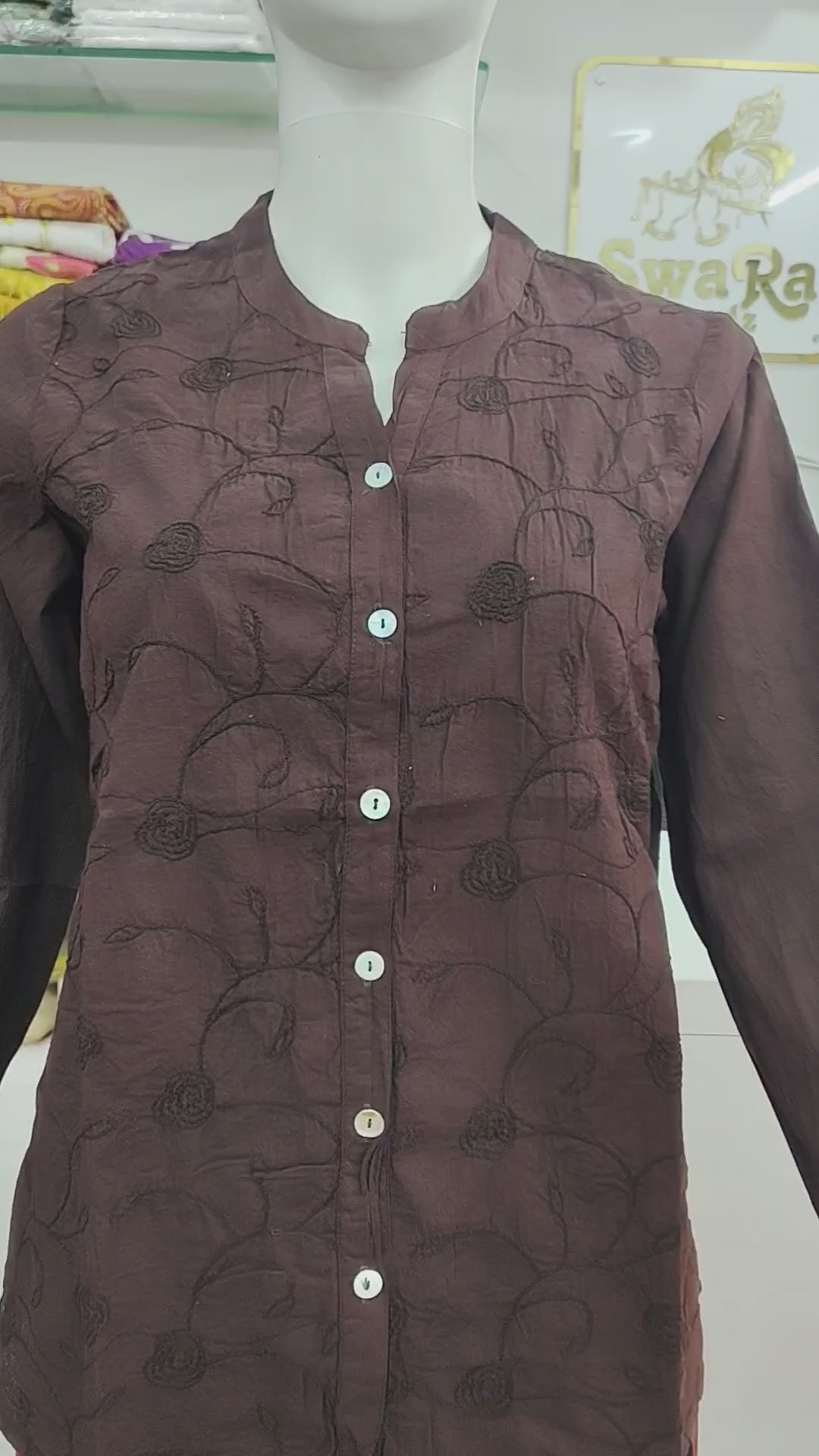 Elegant Coffee Brown Embroidered Cotton Shirt for Women