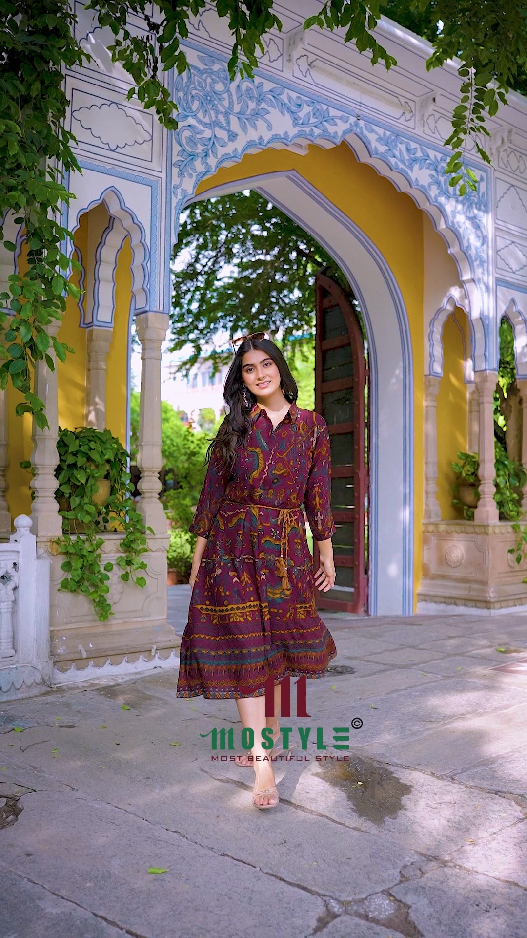 Elegant Printed Pure Viscose One Piece Dress with Waist Tie-Up | Casual & Festive Wear