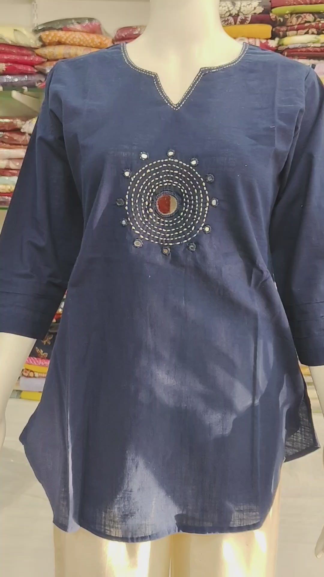 Navy Blue Short Top in Soft Cotton Flex – Elegant & Comfortable Daily Wear
