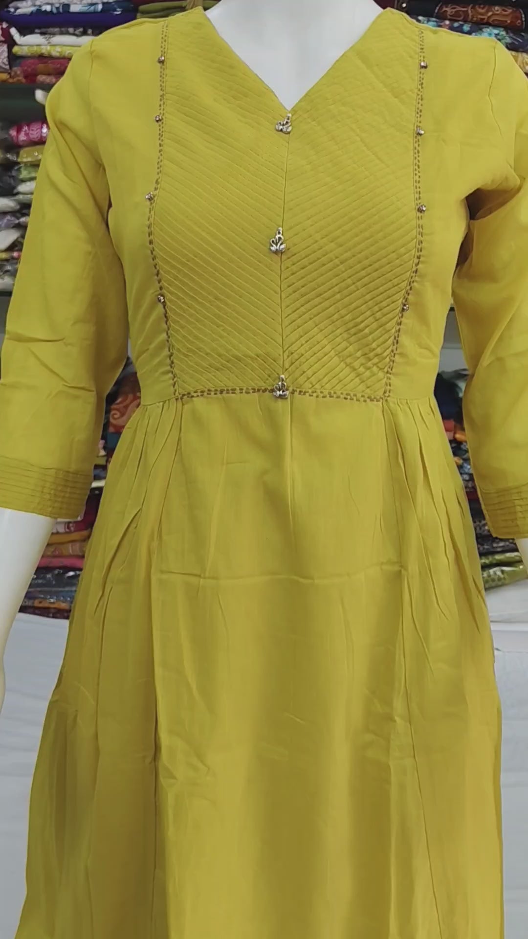 Elegant Mustard Mul Cotton 2-Piece Kurti Palazzo Set with Pintuck Detailing