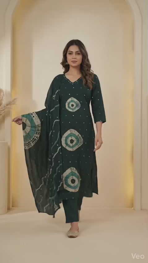 Emerald Green Printed Kurta Set with Dupatta