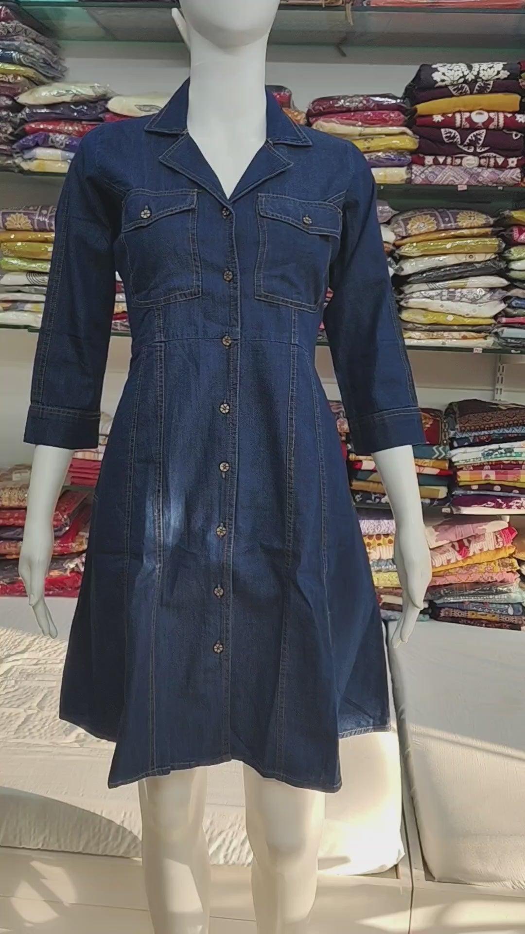 Women’s Denim Shirt Dress | Stylish Button-Down One Piece with Collar & Pockets